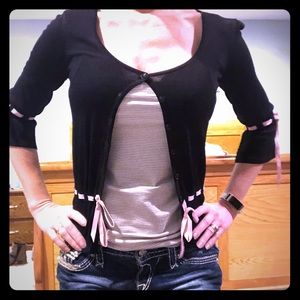 Cute black cardigan with pink ribbon trim size S